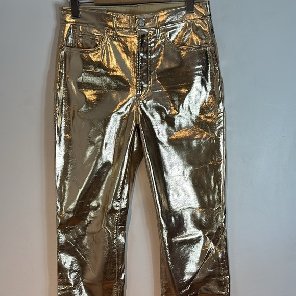 Gap high rise metallic vegan leather gold slim jeans size 28 - Picture 4 of 13